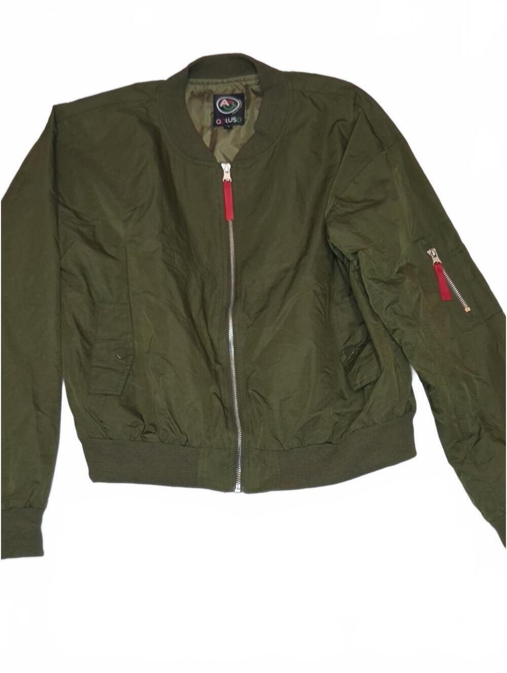 AplusO Cropped Bomber Jacket Olive Green Size L Excellent Condition